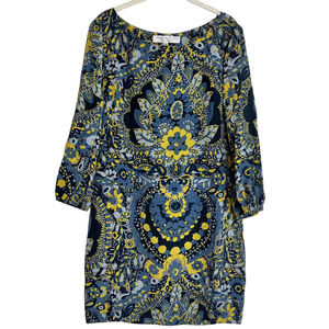 Trina Turk Womens Silk Dress Size 8 Blue Floral Balloon Sleeves Lined